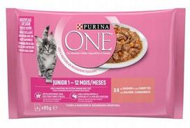 Šunų ėdalas Purina ONE JUNIOR, lašiša ir morkos padaže, 4 x 85 g