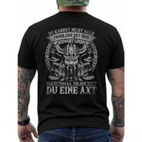 Men's Viking Norse Mythology T-Shirt | Back Print Viking Horned Helmet & German Text - Heavy Metal Inspired Graphic Tee - Soft Breathable 3XL juoda