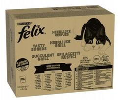 Katinų pašaras FELIX, 120 x 80 g, mėsos ir žuvies gabaliukai padaže, maišelis