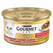 Šlapi kačių pašaras Gourmet Gold, lašiša ir vištiena padaže, 85 g