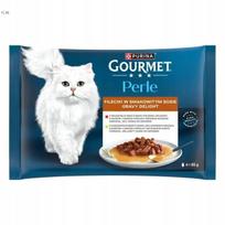 Katės pašaras Purina GOURMET PERLE jautienos ir vištienos gabaliukai padaže, 4 x 85 g