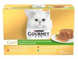 Katinų ėdalas Gourmet Gold Terrine, 12 x 85 g, su mėsa ir daržovėmis