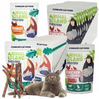 Drėgnas kačių ėdalas be grūdų, įvairių skonių, Animal Island, 85 g x 24