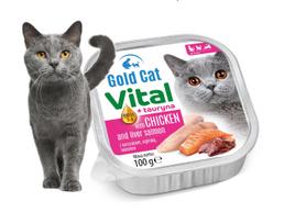 Šlapias kačių maistas Gold Cat Vital su vištienos kepenėlėmis ir lašiša, 100 g, maltas