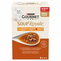 Katėms skirtas sriubos papildas Gourmet Soup Royale, vištiena, kalakutiena ir jautiena, 6 x 45 g