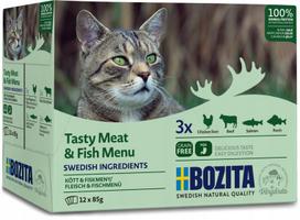 Šunų maistas BOZITA, jautienos ir žuvies gabalėliai drebučiuose, 12 x 85 g