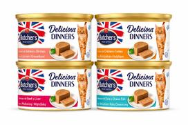 Šlapi kačių pašaras Butcher's Delicious Dinners, 4 skonių rinkinys, 4 x 85 g
