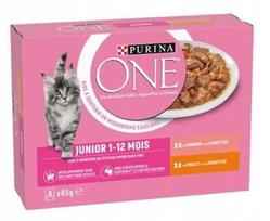 Šunų ėdalas PURINA ONE JUNIOR, vištiena ir lašiša, 8 x 85 g, gabaliukai padaže