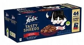 Katinų ėdalas FELIX Tasty Shreds, 44 x 80 g, kaimiškų skonių gabaliukai padaže