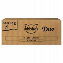 Drėgnas kačių ėdalas WHISKAS DUO su mėsa ir žuvimi želėje, 84 x 85 g