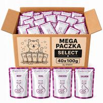 Katinų pašaras SELECT Mega pakuotė 40 x 100 g, jautiena, veršiena, vištiena, lašiša