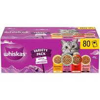 Šlapias kačių maistas WHISKAS, įvairių skonių, padaže ir želė, 80 x 85 g