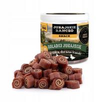 Šunų skanėstai Jurassic Ranch Rolls, su triušiena, menke ir antiena, 90% natūralūs