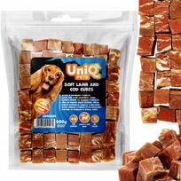 Minkšti avienos ir menkės kubeliai šunims UniQ Pets, 500 g