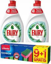 Indų ploviklio rinkinys Fairy Sensitive Mint 2 x 430 ml su Vileda kempinėle