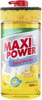Indų ploviklis su dozatoriumi ir kempinėle MAXI POWER, citrinų kvapo, 1 l