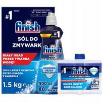 Indaplovių rinkinys Finish: druska 1,5 kg, skalavimo skystis 400 ml, valiklis 250 ml