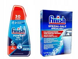 Indaplovės gelis FINISH POWER GEL Fresh All in 1 600 ml ir druska 1,2 kg