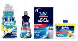 Indaplovių priemonių rinkinys FINISH: ULTIMATE GEL 560 ml, GLOSS 400 ml, druska 1,5 kg, citrinų kvapo valiklis 250 ml