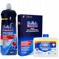 Indaplovių rinkinys Finish: skalavimo priemonė 800 ml, druska 1,5 kg, valiklis 250 ml, citrinų kvapo