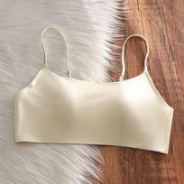 Cool feeling milk satin tube top seamless underwear women's big breasts show small thin shoulder straps anti-light no steel ring bra L white