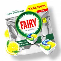 Indaplovių kapsulės FAIRY Platinum All In One, citrinų kvapo, 96 vnt.
