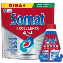 Indaplovių kapsulės Somat Excellence 4in1, 75 vnt. + valiklis 250 ml