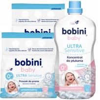 Skalbimo milteliai BOBINI jautriai odai 1,425 kg x 2 ir skalavimo skystis 1,8 l