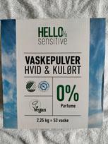 Skalbimo milteliai HELLO Sensitive, baltiems ir spalvotiems drabužiams, 53 skalbimams, 2,25 kg, Danija