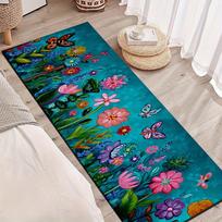 1Pcs Rustic Multicolor Floral Butterfly Non-Slip Washable Area Rug Runner for Entryway, Living Room, Bedroom & Patio 60x200cm blue