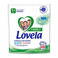 Skalbimo kapsulės Lovela Family, universalios, spalvotiems ir baltiems drabužiams, jautriai odai, 48 vnt.