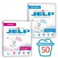 Skalbimo milteliai JELP spalvotiems ir universaliems, hipoalerginiai, 2 x 3 kg, iki 100 skalbimų