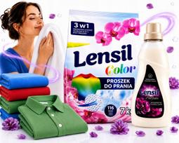 Skalbimo milteliai LENSIL KOLOR 7 kg ir skalbinių minkštiklis PARFUM 2 l rinkinys