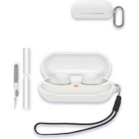 Case for Sony WF-C500 Wireless Bluetooth Earbuds, WUNIAK Soft Silicone Protective Portable Scratch Shock Resistant Shell with Cleaner Kit & Carabiner white