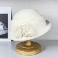 Premium autumn and winter top hat woolen beret mesh flower elegant women's French washbasin hat M（55-58cm） dramblio kaulas