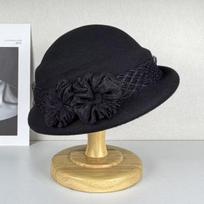Premium autumn and winter top hat woolen beret mesh flower elegant women's French washbasin hat M（55-58cm） juoda