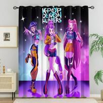 2 vnt. Hasbro Kpop Blackout užuolaidos, blokuojančios šviesą, juodos ir violetinės spalvos, su animacinių mergaičių atspaudu, su žiedeliais, langų užuolaidos miegamajam, svetainei 84X84inch  213X213cm