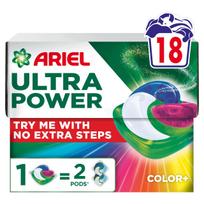 Skalbimo kapsulės Ariel Ultra Power, spalvotiems drabužiams, 18 vnt.