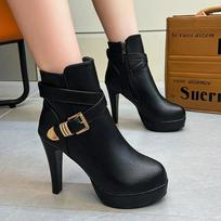 2024 Winter New Fashion Europe and The United States Ultra-high Heel Slim Side Zipper Waterproof Platform Low Leg Ankle Boots 42 juoda