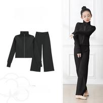 Children's Dance Clothes, German Velvet Split Suits, Girls' Ballet Spring and Autumn Long-sleeved Practice Clothes, Chinese Dance Dance Sweaters 110 juoda
