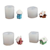 4x Silikoninė forma Mažas namelis Dervų forma 3D namelis Žvakių liejimo formos 1 white