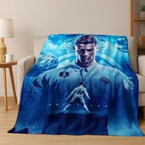 3D ožys futbolo žvaigždė R-Ronaldo animacinis menas flanelinis pledas, jaukus minkštas apklotas namams miegamajam lovai sofai piknikui vaikas 75x90cm blue