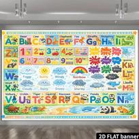2D Preschool Educational Alphabet Poster Backdrop Photo Booth Fabric 47.2x31.5inch/120*80cm blue
