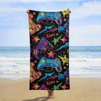 Vibrant Gamer Beach Blanket, Colorful Joystick Pattern, Soft Absorbent Microfiber, Sand Free, Ideal for Summer Travel W30*H60(CM) black