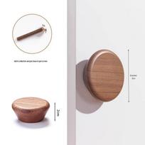Šiaurietiško stiliaus juodojo riešuto masyvo medienos spintelės ir stalčiaus rankenėlė Flat Round - 60mm