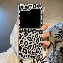 For Samsung Galaxy Z Flip7 FE Flip6 Leopard Pattern Case Clear Hard Luxury Shockproof Folding Cover For Samsung Z Flip 5 4 3 5G Samsung Z Flip4 beige