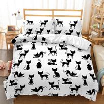 Cute Cartoon Cat Bedding Set Soft Microfiber Bed Linen With Pillowcases Queen King Single Size Animals 135X200Cm Duvet Cover Set Eu Single135x200cm black