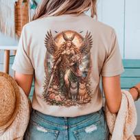Freya Goddess Shirt: Viking Norse Mythology Back Print T-Shirt | Divine Feminine Unisex Tee | Warrior Goddess Tee | Boho Apparel S brown