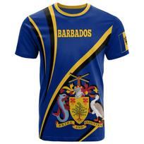 Barbados Flag Map Coat‑of‑Arms 3D Print Short‑Sleeve Streetwear T‑Shirt XL blue