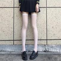 Japanese Lace Over-the-Knee Lolita Ballet Style Thigh-High Socks with White Bow for Women One Size gray